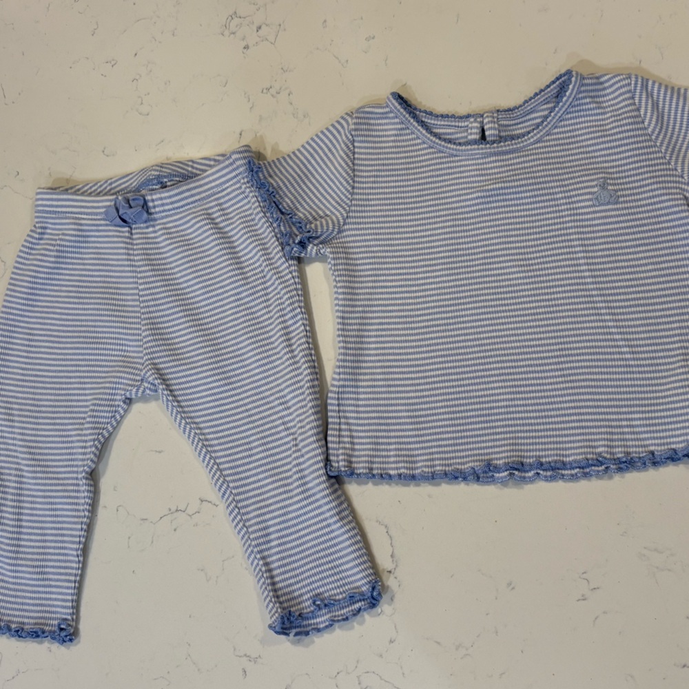 Baby Gap First Favorites Blue Stripe Ribbed Top & Leggings Set - 6-12M